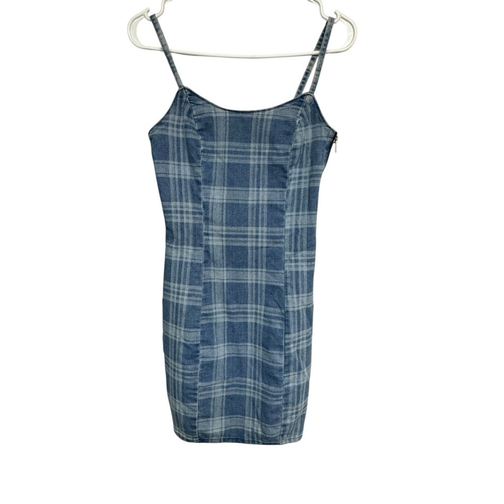 H&M Blue Plaid Fitted Mini Dress Small